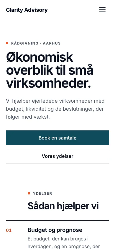 The Clarity Advisory example site on a phone