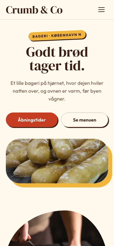 The Crumb & Co example site on a phone