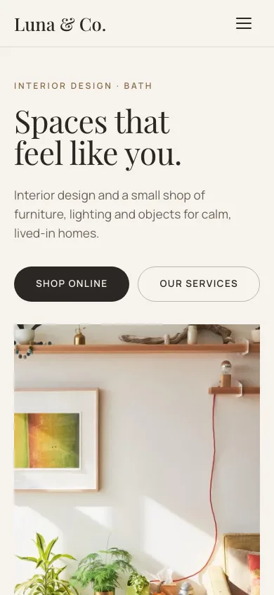 The Luna & Co. example site on a phone
