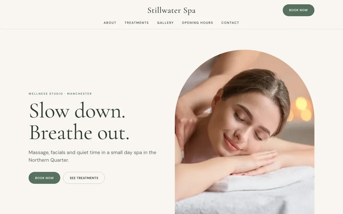 The Stillwater Spa example site on a large screen