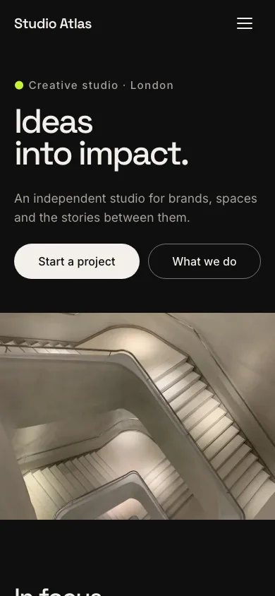 The Studio Atlas example site on a phone